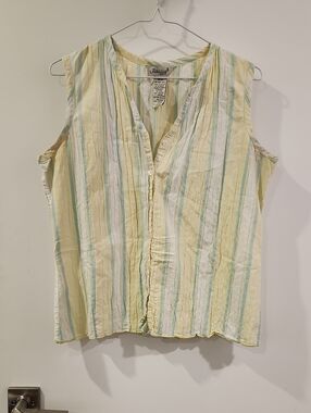 P2P 19" Jessica Sport Sleeveless Button-Front Stripe Top in Pale Yellow